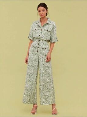 C/MEO Collective Sage Green Patterned Wide-Leg Utility pants